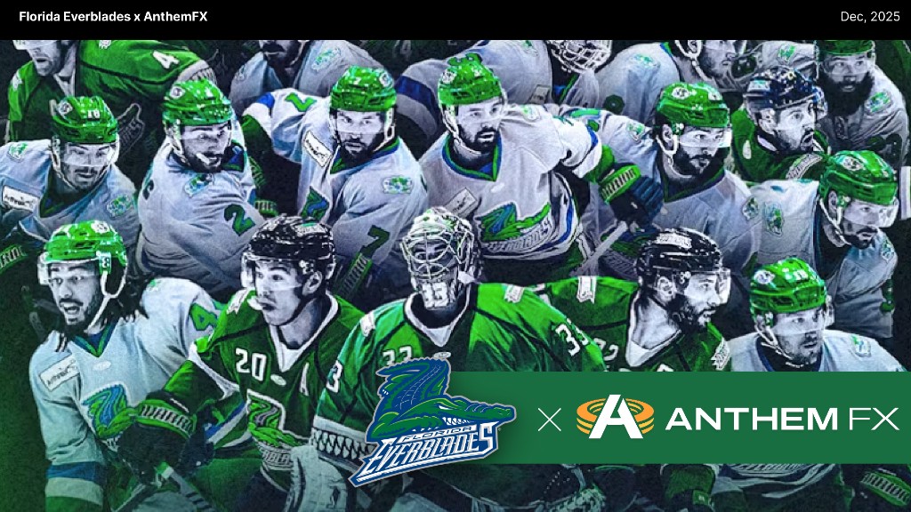 Florida Everblades and Anthem FX partnership — team collage with partnership lockup